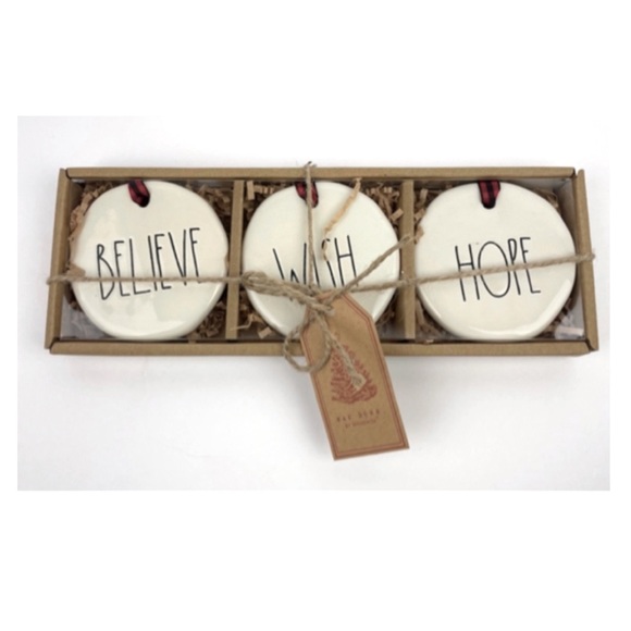 Rae Dunn Christmas Holiday Ornaments - Set of 3 (Believe, Wish, Hope)